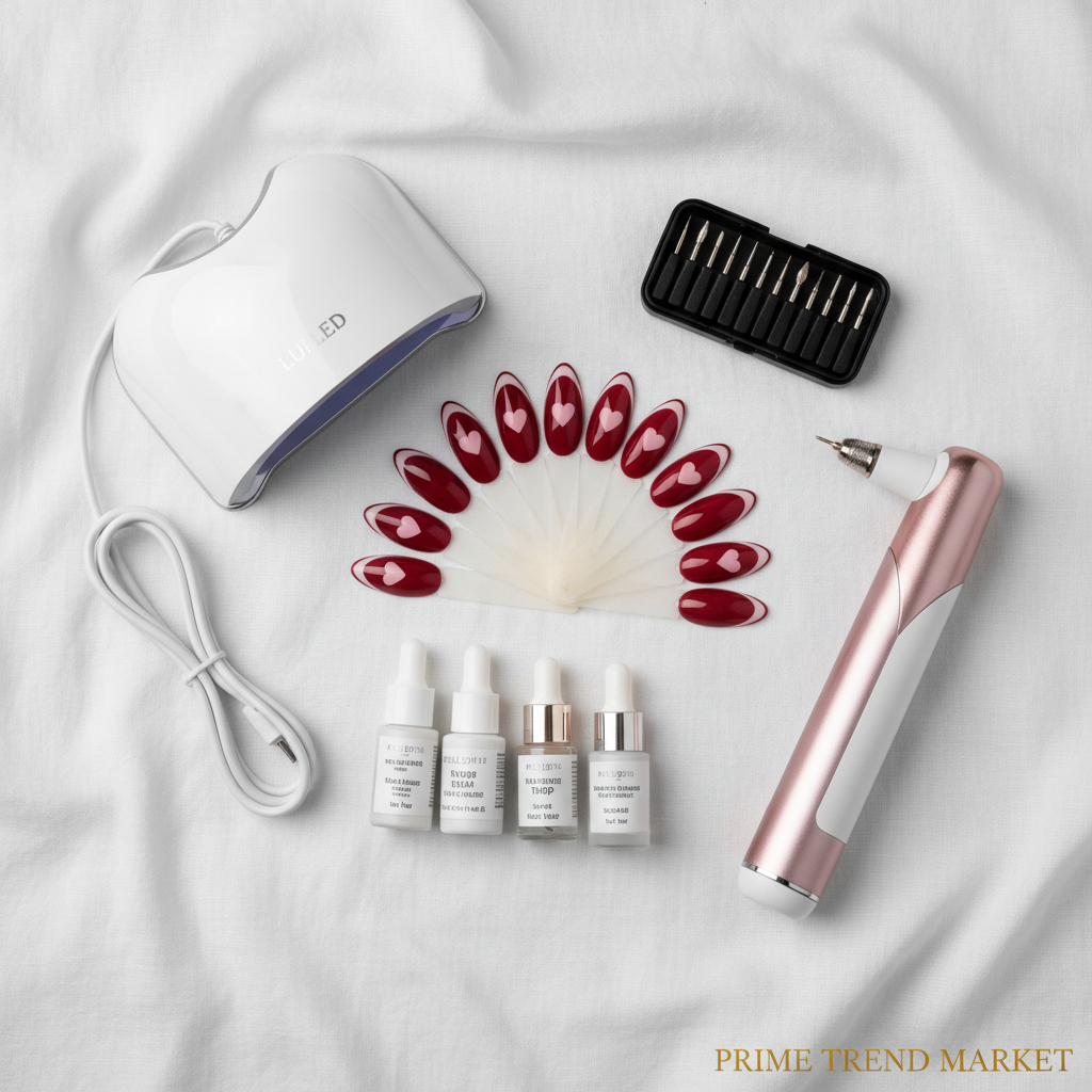 Salon-at-Home Nail Kit — Press-On Nails + UV LED Lamp + Electric Nail Drill — Prime Trend Market
