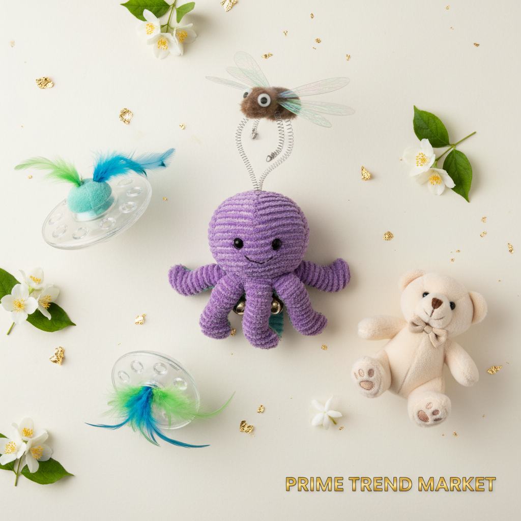 Luxury Cat Toy Ultimate Pack Bundle | Octopus Chew + Flying Saucer + Jumping Insect + Teddy Bear — Prime Trend Market