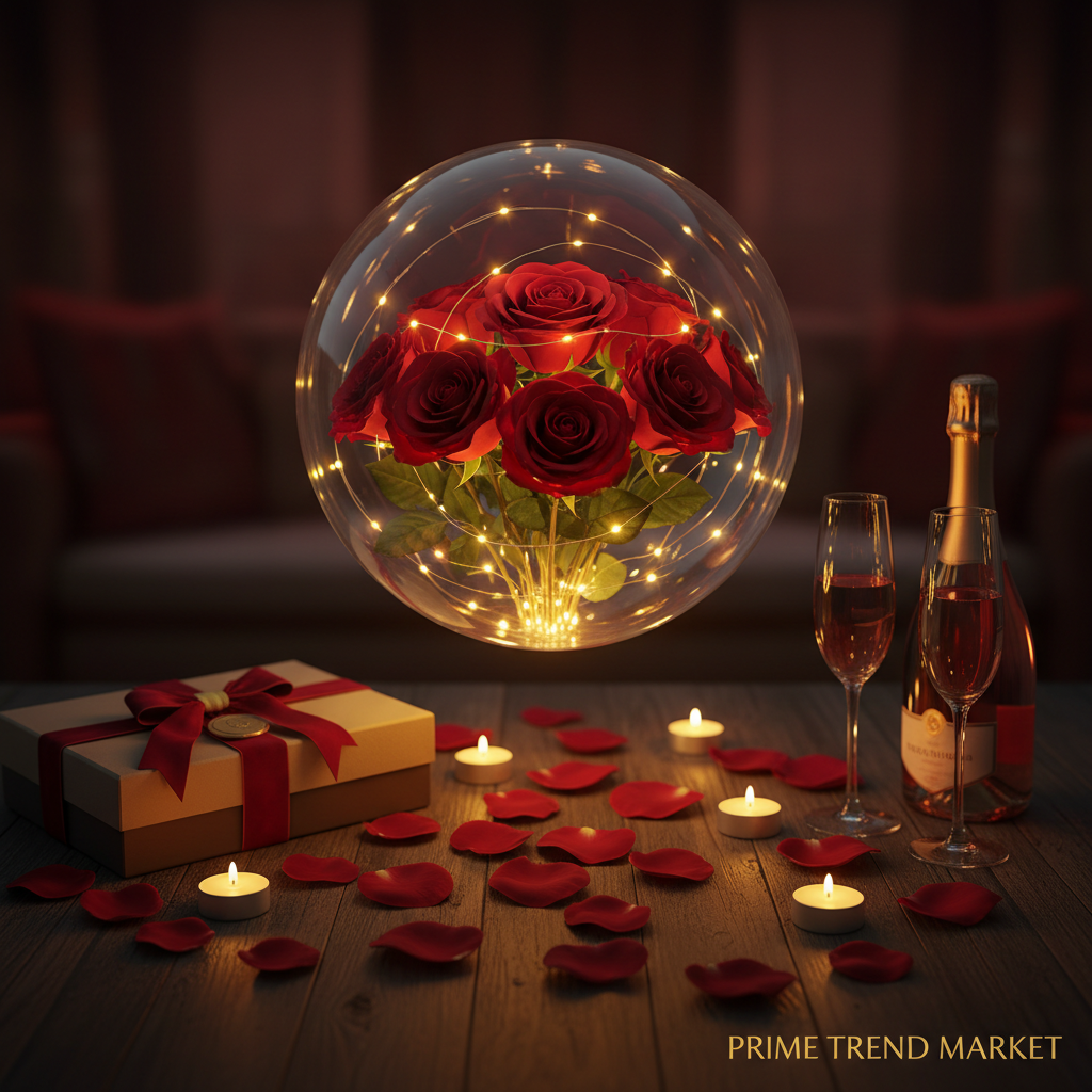 LED Luminous Balloon Rose Bouquet | Transparent Bobo Ball | Light-Up Flower Gift — Prime Trend Market