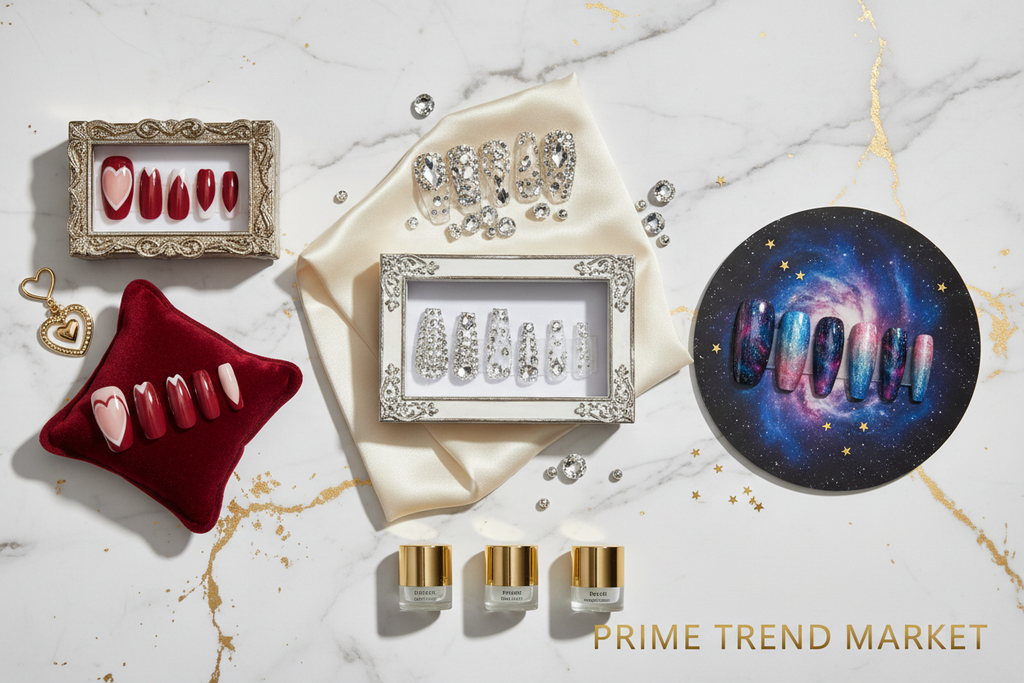 Press-On Nails 3-Pack Bundle – Wine Red + Rhinestone + Nebula | Luxury Nail Collection — Prime Trend Market