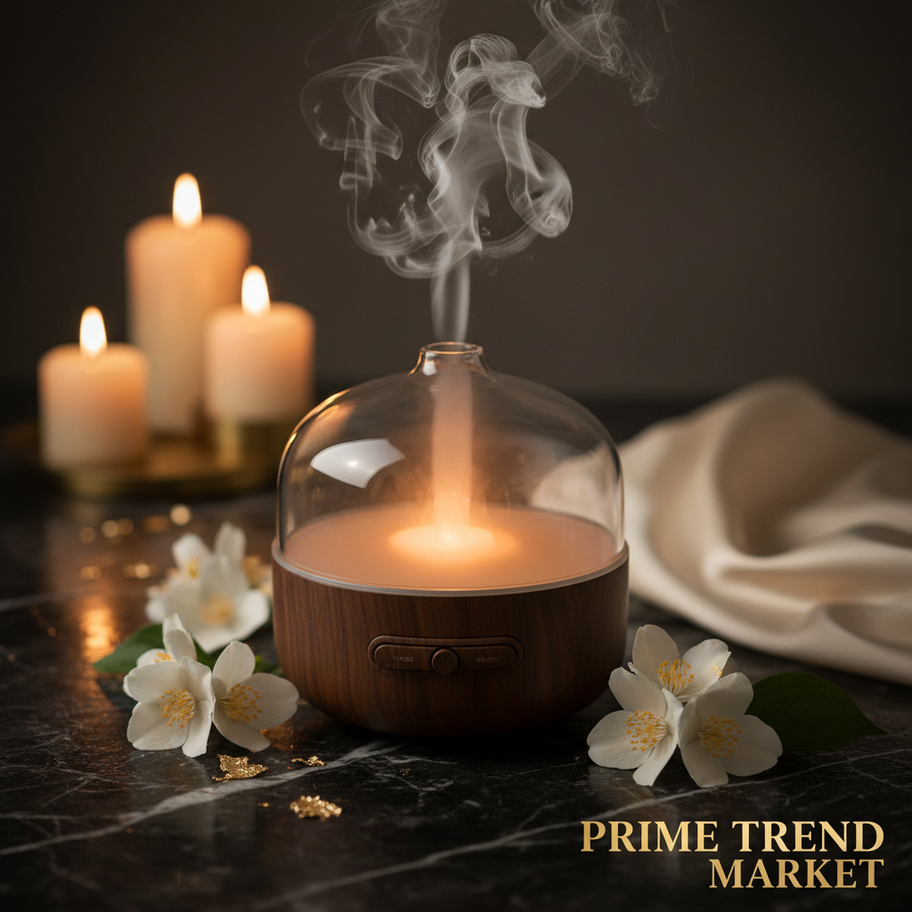 Luxury Solid Wood Glass Aroma Diffuser & Humidifier — Ultrasonic, Aromatherapy, Sleep Aid, Timer — Prime Trend Market