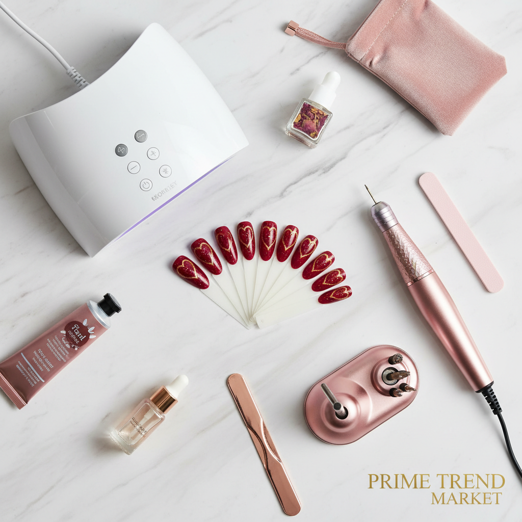 Salon-at-Home Nail Kit — Press-On Nails + UV LED Lamp + Electric Nail Drill — Prime Trend Market