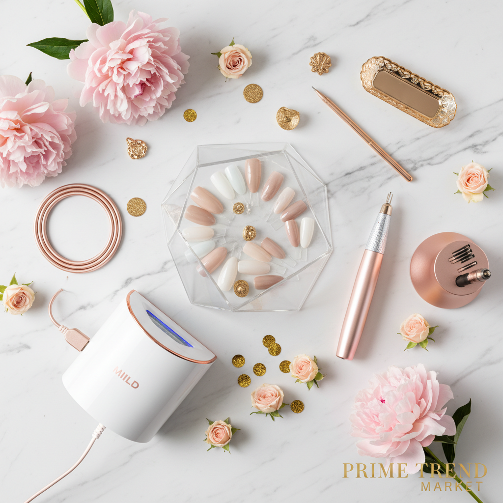 At-Home Nail Tech Starter Kit — Press-On Nails + UV LED Lamp + Electric Nail Drill