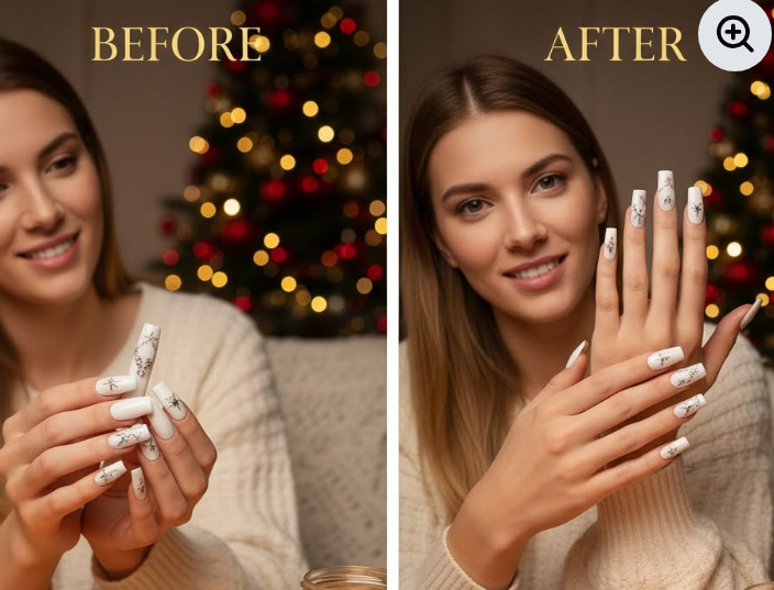 Diamond Deer Snowflake Press-On Nails – 24 PCS Long Square | Holiday Nail Art with Crystal Rhinestones — Prime Trend Market