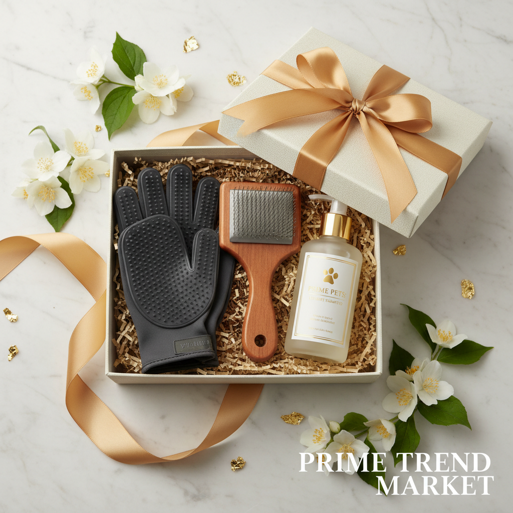 Pet Grooming Starter Bundle | Grooming Gloves + Self-Cleaning Slicker Brush + Detangling Shampoo