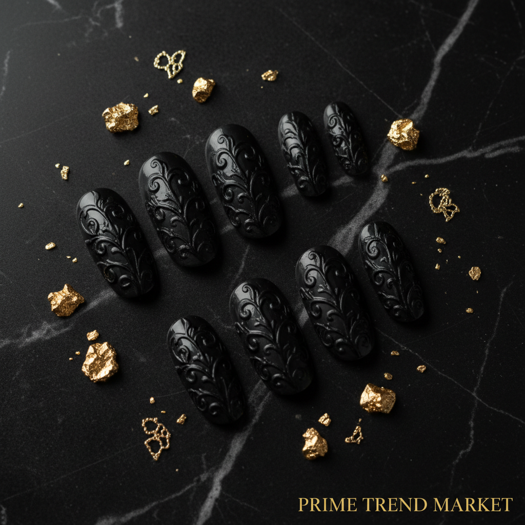 Dark Vine Black Press-On Nails — Gothic Wearable Fake Nails | Jelly Glue Included — Prime Trend Market