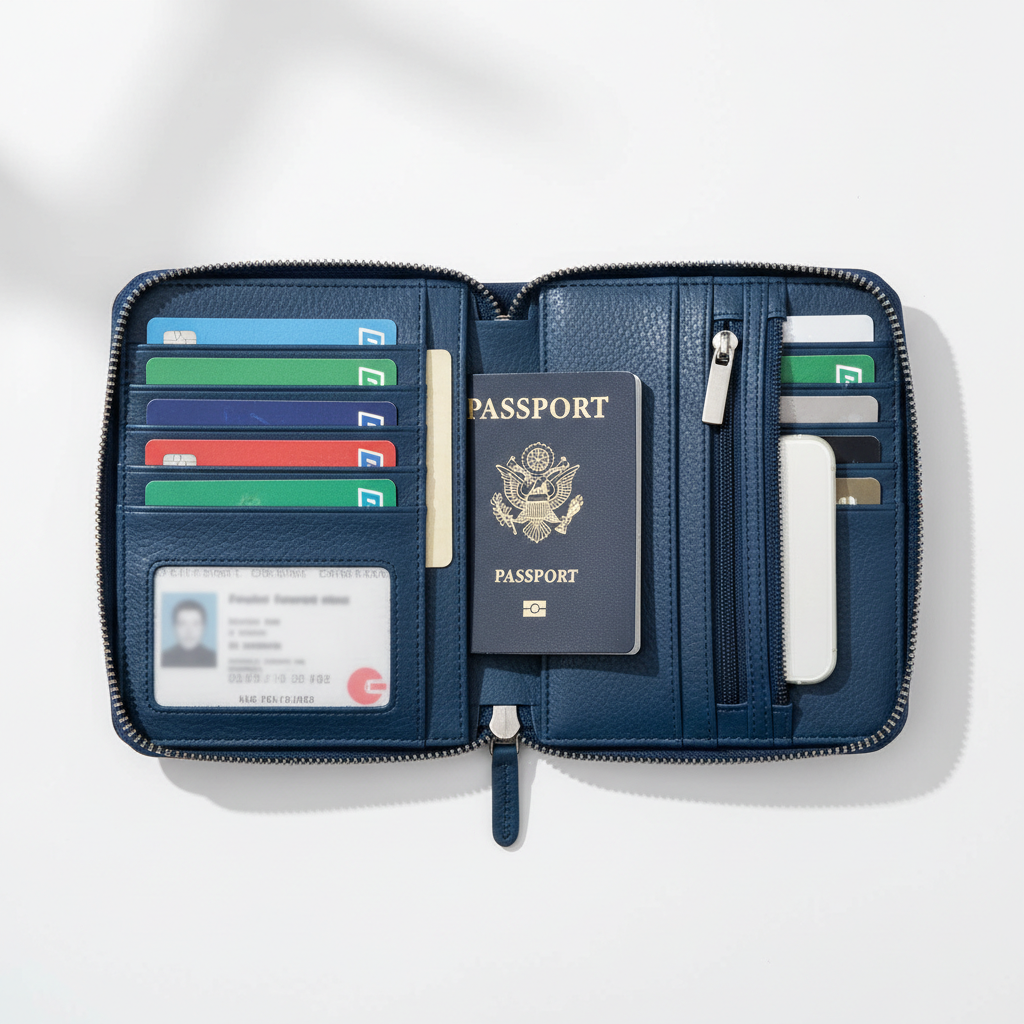 Travel Passport Wallet | 12-Cell Zipper Organizer | Water-Repellent | Card, ID & Phone Holder — Prime Trend Market