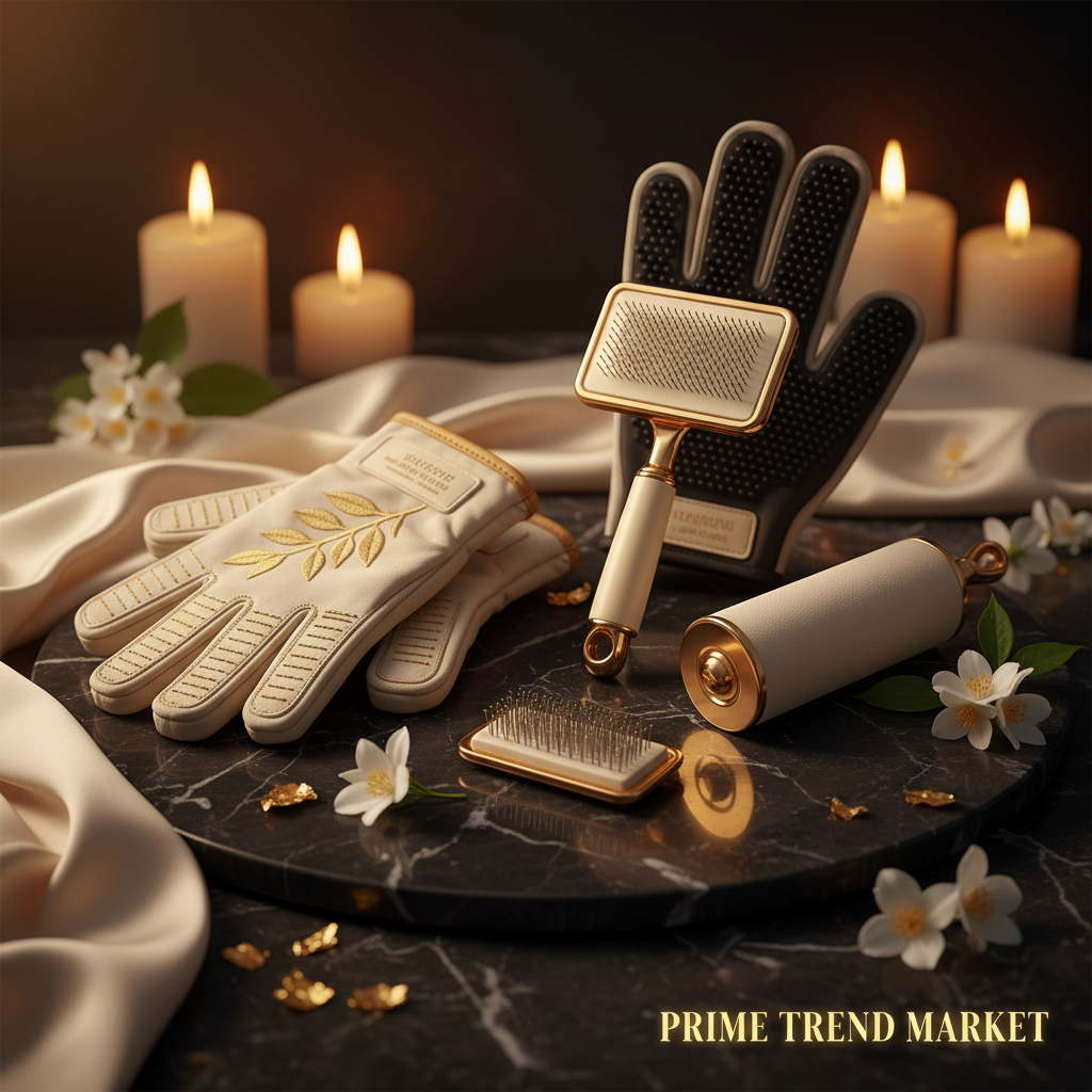 Luxury Pet Grooming Essentials Bundle | Grooming Gloves + Slicker Brush + Deshedding Glove + Hair Roller — Prime Trend Market