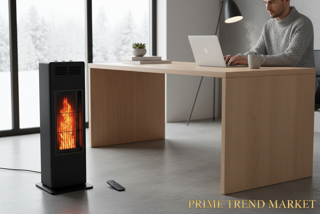 1500W Ceramic Tower Space Heater — 3D Flame Effect, 90° Oscillating, Remote Control & 12H Timer — Prime Trend Market