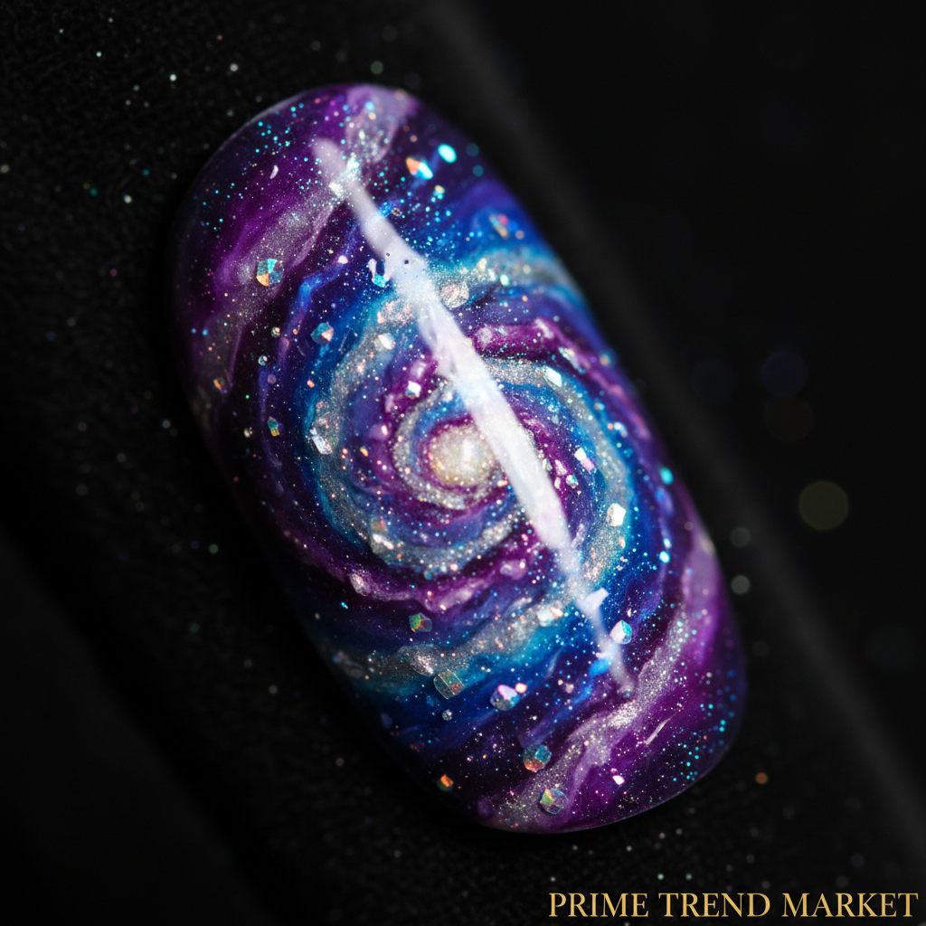 Nebula Glint Press On Nails – 3D Hand-Painted UV Finish, Luxury Custom Reusable PMMA — Prime Trend Market