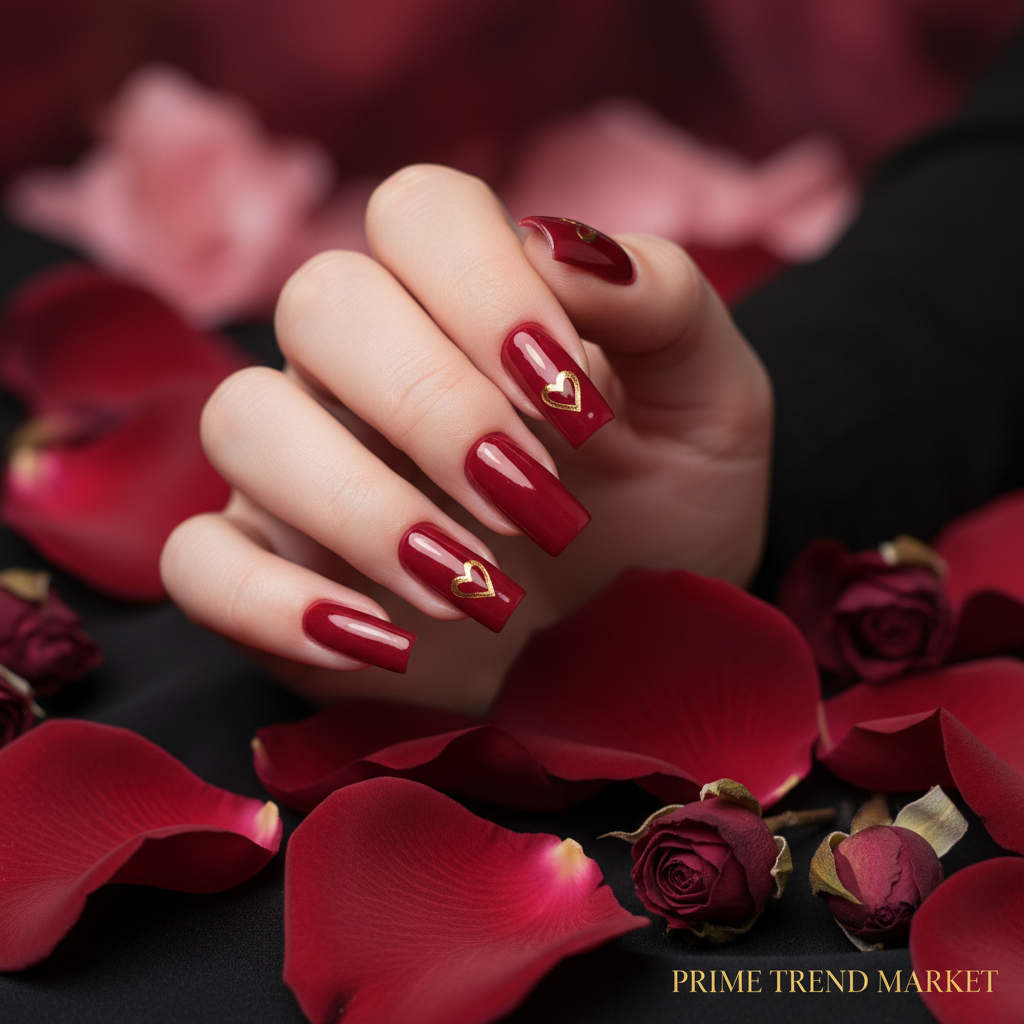 Red Heart Press On Nails — 24 PCS Long Square Romantic Fake Nails | Valentine's Day Nail Art — Prime Trend Market