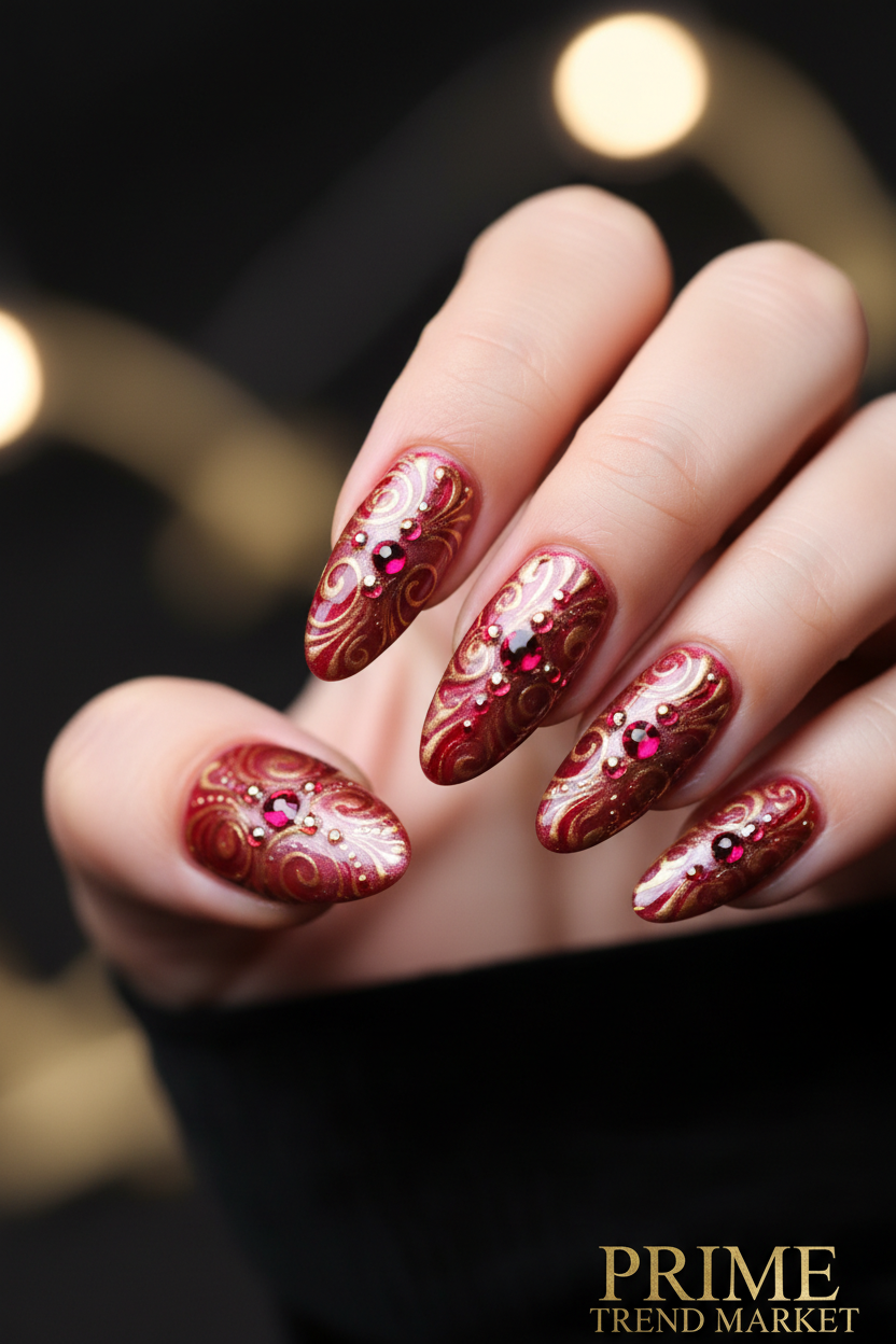 Rose Red Artistic Press-On Nails — Detachable Wearable Fake Nails | 24pcs + Glue — Prime Trend Market