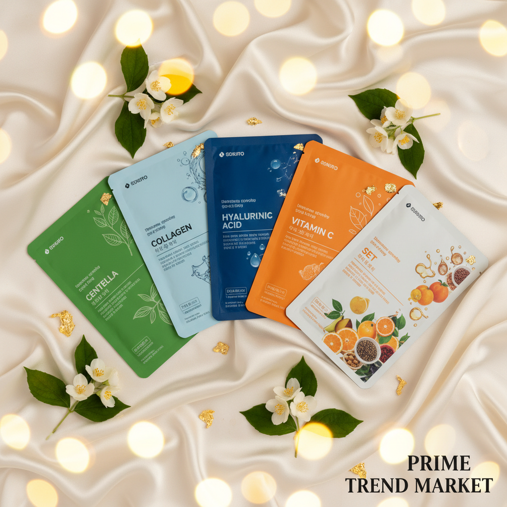 Luxury Korean Face Sheet Mask Bundle — Collagen, Centella, Hyaluronic Acid & Vitamin C Skin Glow Set — Prime Trend Market
