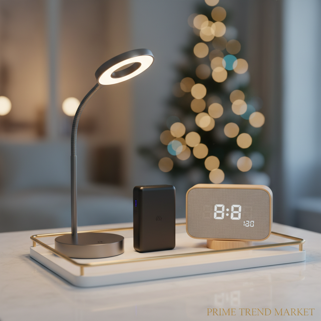 Smart Desk Bundle — LED Desk Lamp + Wireless Power Bank + Bedside Alarm Clock — Prime Trend Market