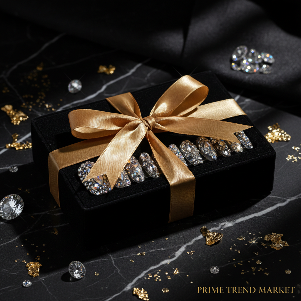 Rhinestone Crystal Cascade Press On Nails – Glitter Gradient PMMA Acrylic, Bling Luxury Nails — Prime Trend Market