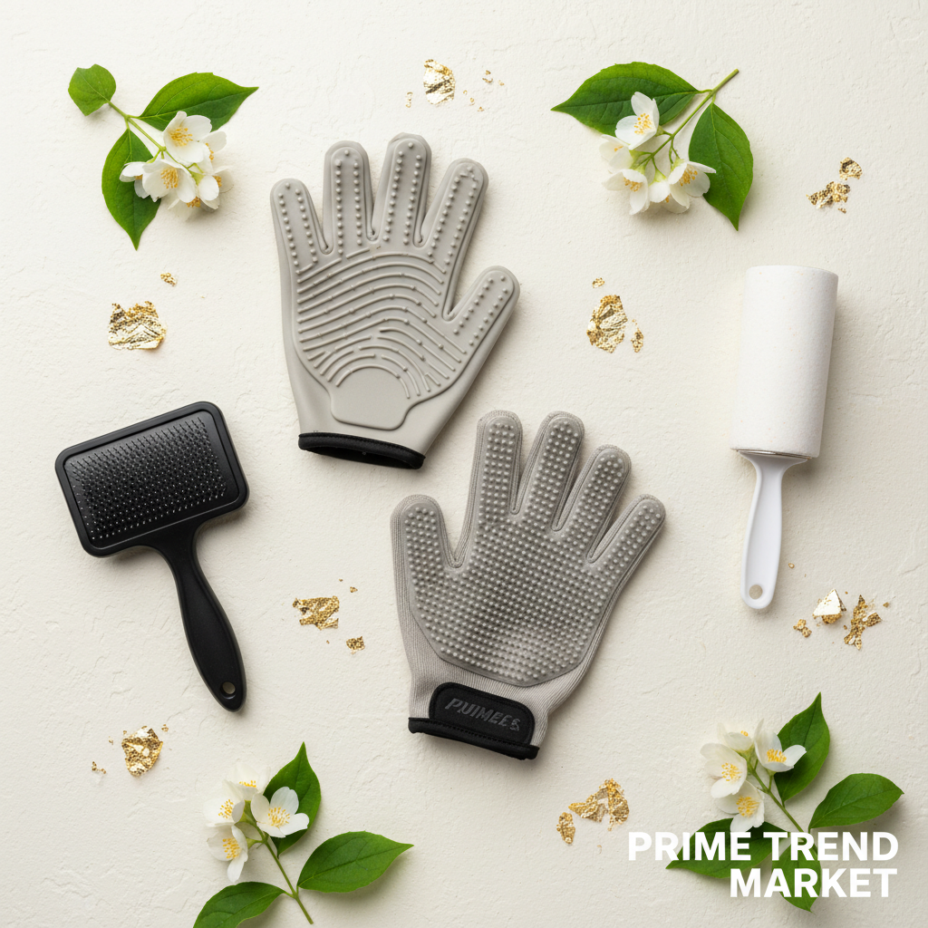 Luxury Pet Grooming Essentials Bundle | Grooming Gloves + Slicker Brush + Deshedding Glove + Hair Roller — Prime Trend Market