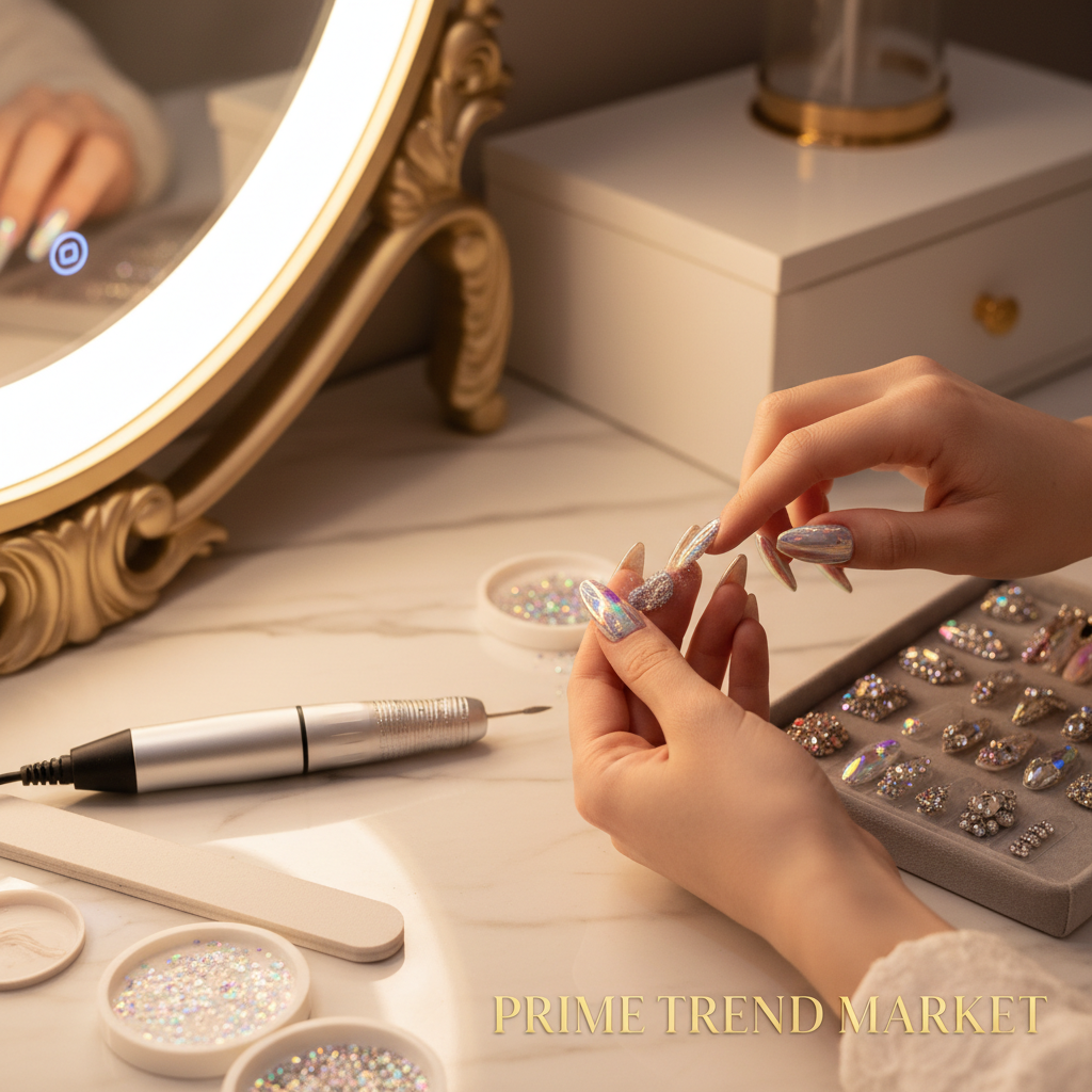 Nail Art Pro Set — Rhinestone Press-On Nails + Crystal Diamond Powder + Electric Nail Drill — Prime Trend Market