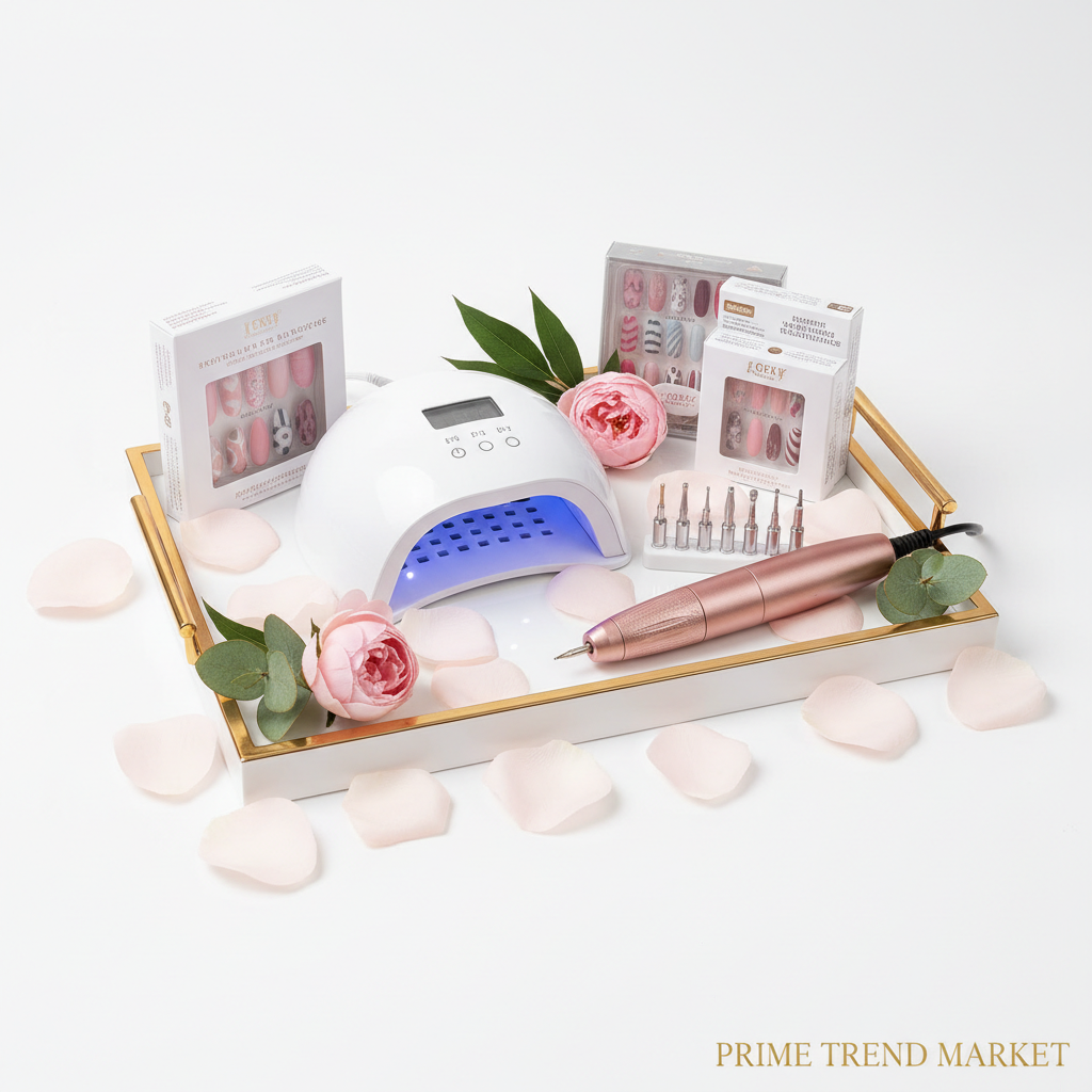 At-Home Nail Tech Starter Kit — Press-On Nails + UV LED Lamp + Rose Gold Electric Nail Drill — Prime Trend Market