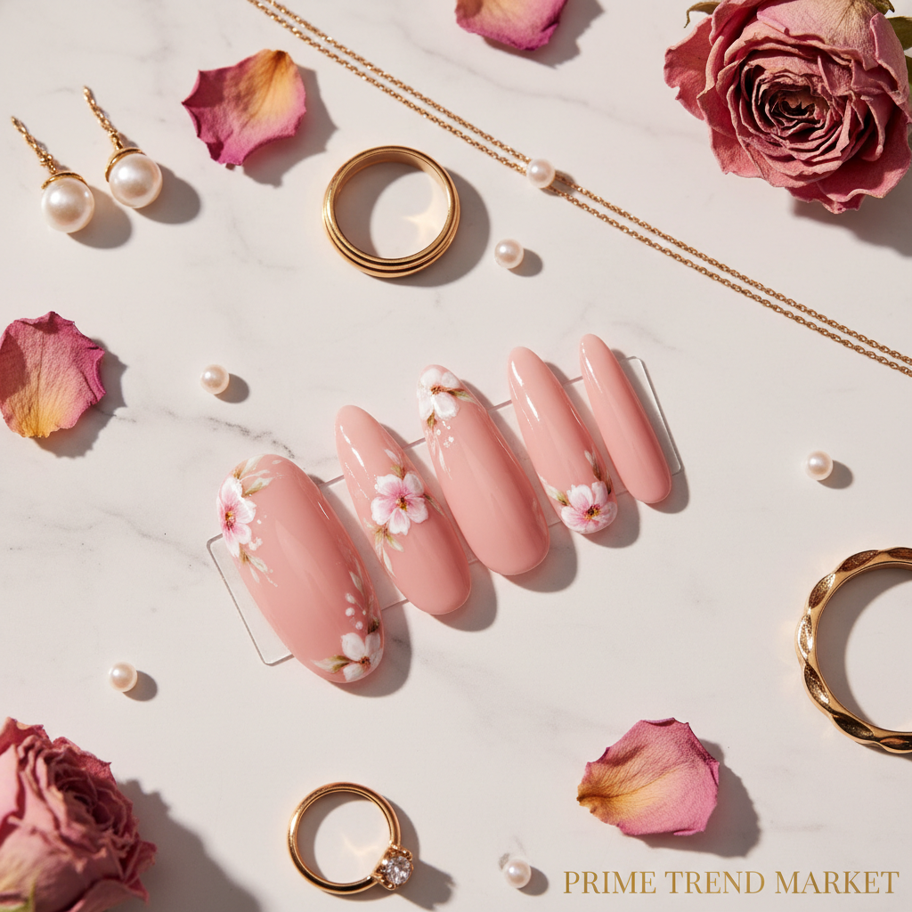 Eclipse Elegance Press On Nails – Long Hand-Painted Pink, Reusable S/M/L by Nail Technician — Prime Trend Market