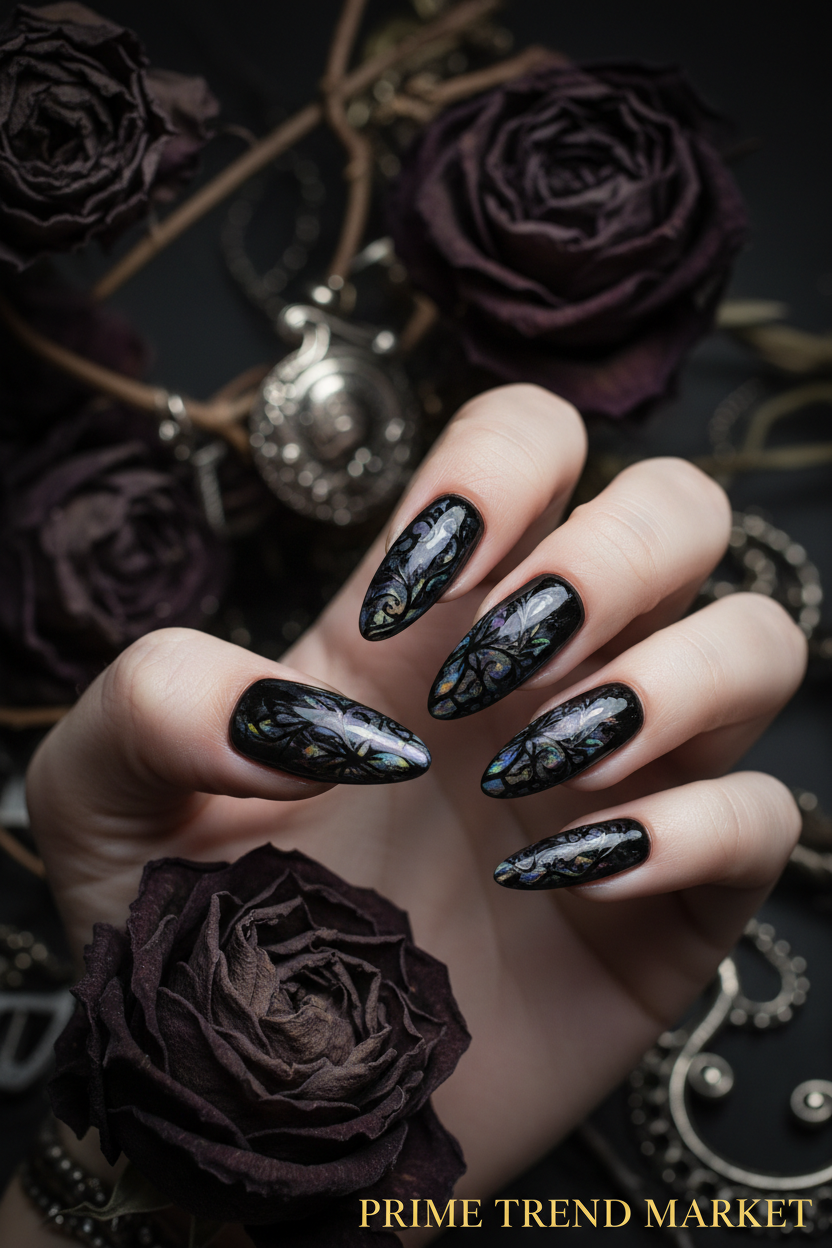 Dark Vine Black Press-On Nails — Gothic Wearable Fake Nails | Jelly Glue Included — Prime Trend Market
