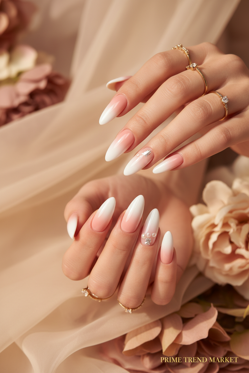 Pearl White Gradient Press-On Nails — Ballet Ombre Wearable Fake Nails — Prime Trend Market