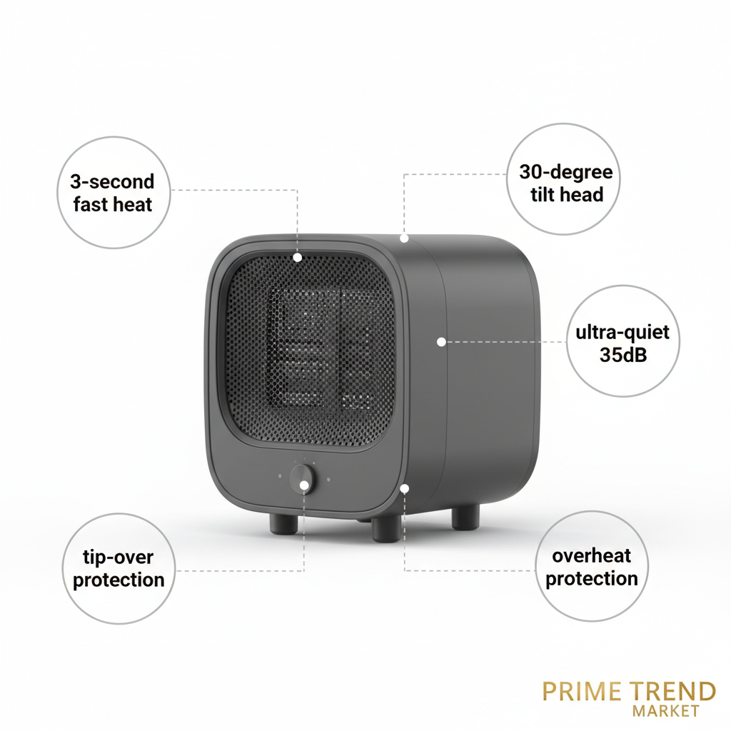 380W Portable Desktop Space Heater — 3S Fast Heat, 30° Tilt, Quiet & Safety Protection — Prime Trend Market