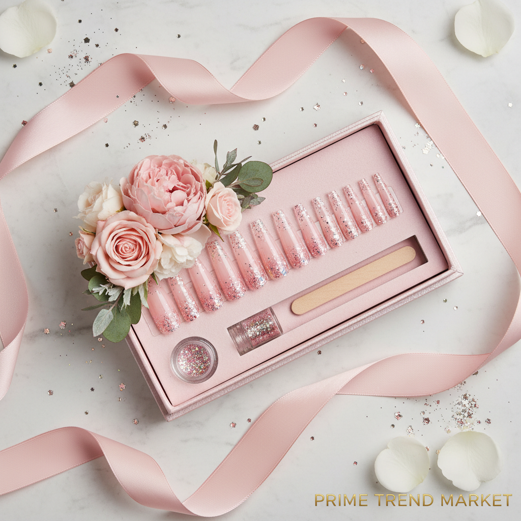 Ballet Gradient Glitter Coffin Press-On Nails — Trapezoidal Nail Art False Nails — Prime Trend Market