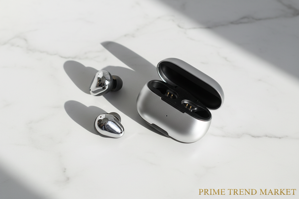 Wireless Bluetooth Earbuds | Mini In-Ear Sports Headset | Noise Cancellation | Silver & Black — Prime Trend Market