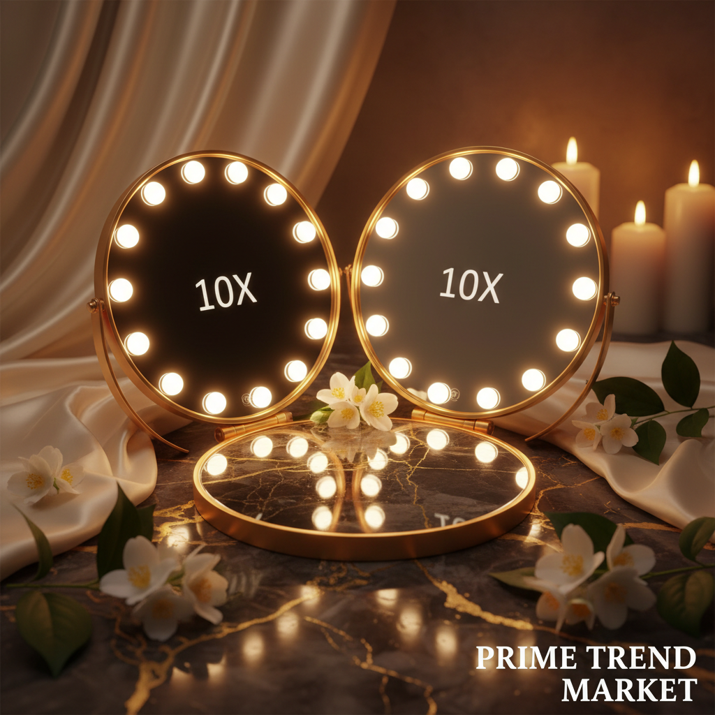 10X Magnifying LED Makeup Mirror – Double Sided, 3 Light Colors, Touch Screen, USB Rechargeable | White — Eliza & Tuan