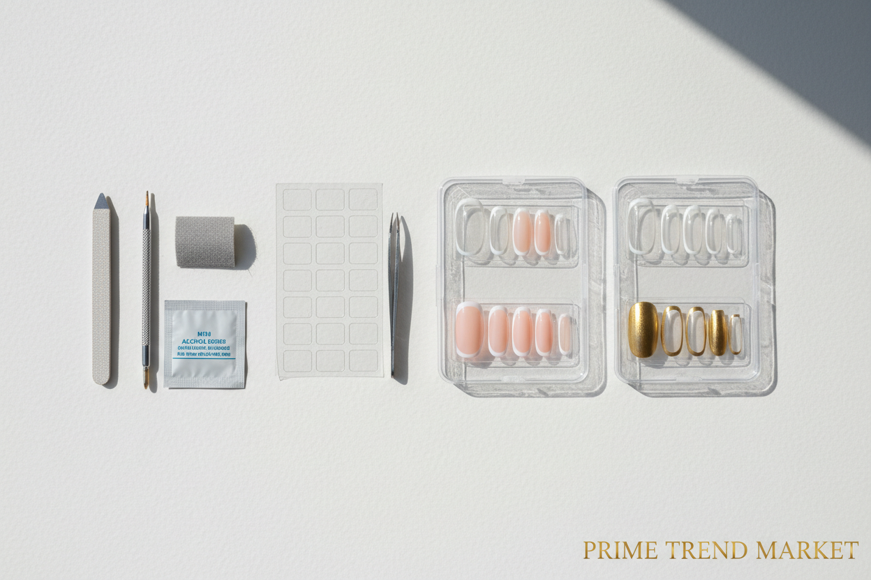 Minimalist Circle Press On Nails — 24 PCS Short Almond & Oval French Tip | Glue-On Fake Nails — Prime Trend Market
