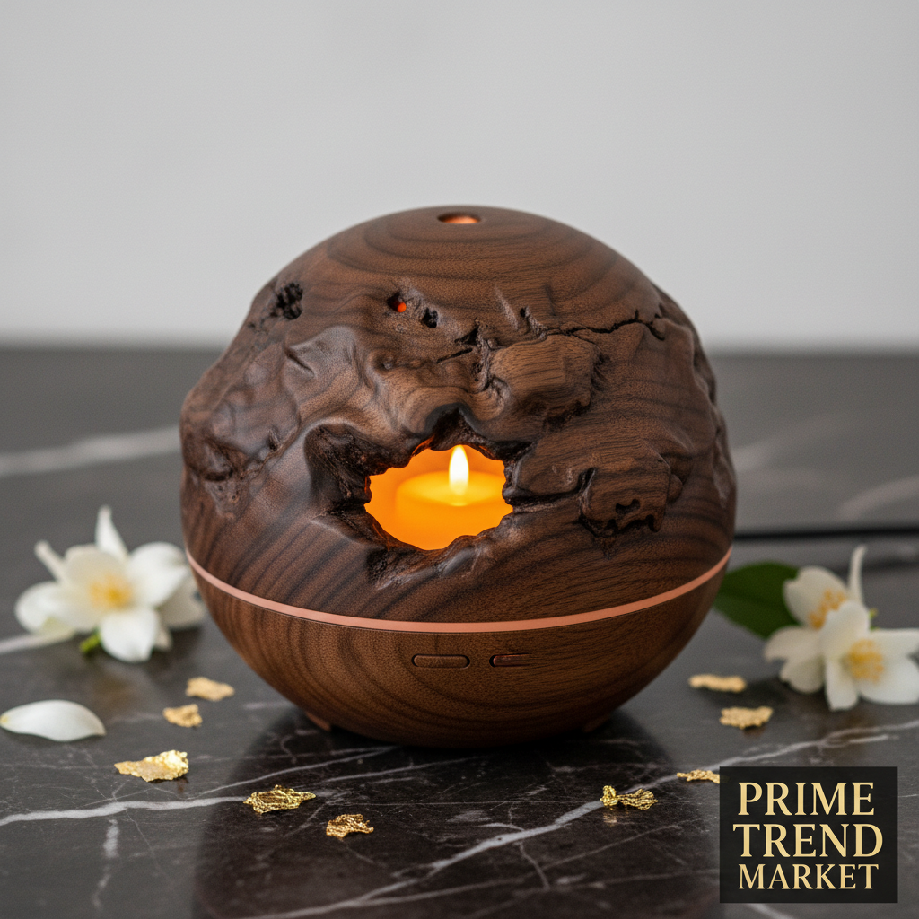 Luxury Asteroid Aromatherapy Oil Diffuser — Black Walnut Sculptural Home Scent — Prime Trend Market