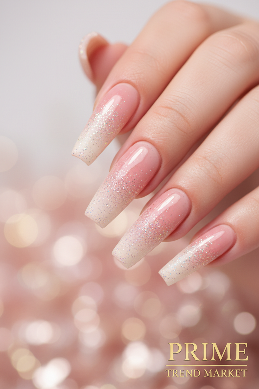 Ballet Gradient Glitter Coffin Press-On Nails — Trapezoidal Nail Art False Nails — Prime Trend Market