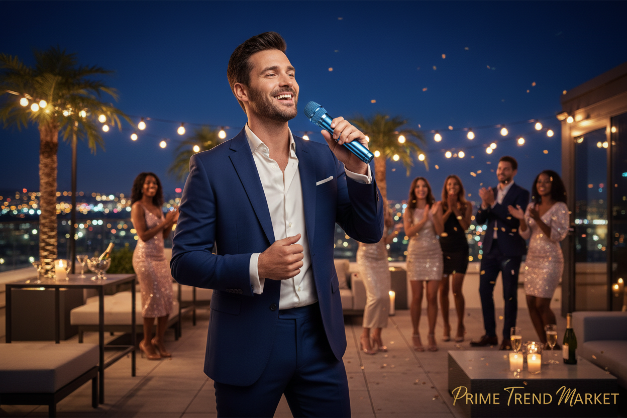 Wireless Karaoke Microphone with Speaker | 3-in-1 Bluetooth Mic | Portable | Blue — Eliza & Tuan
