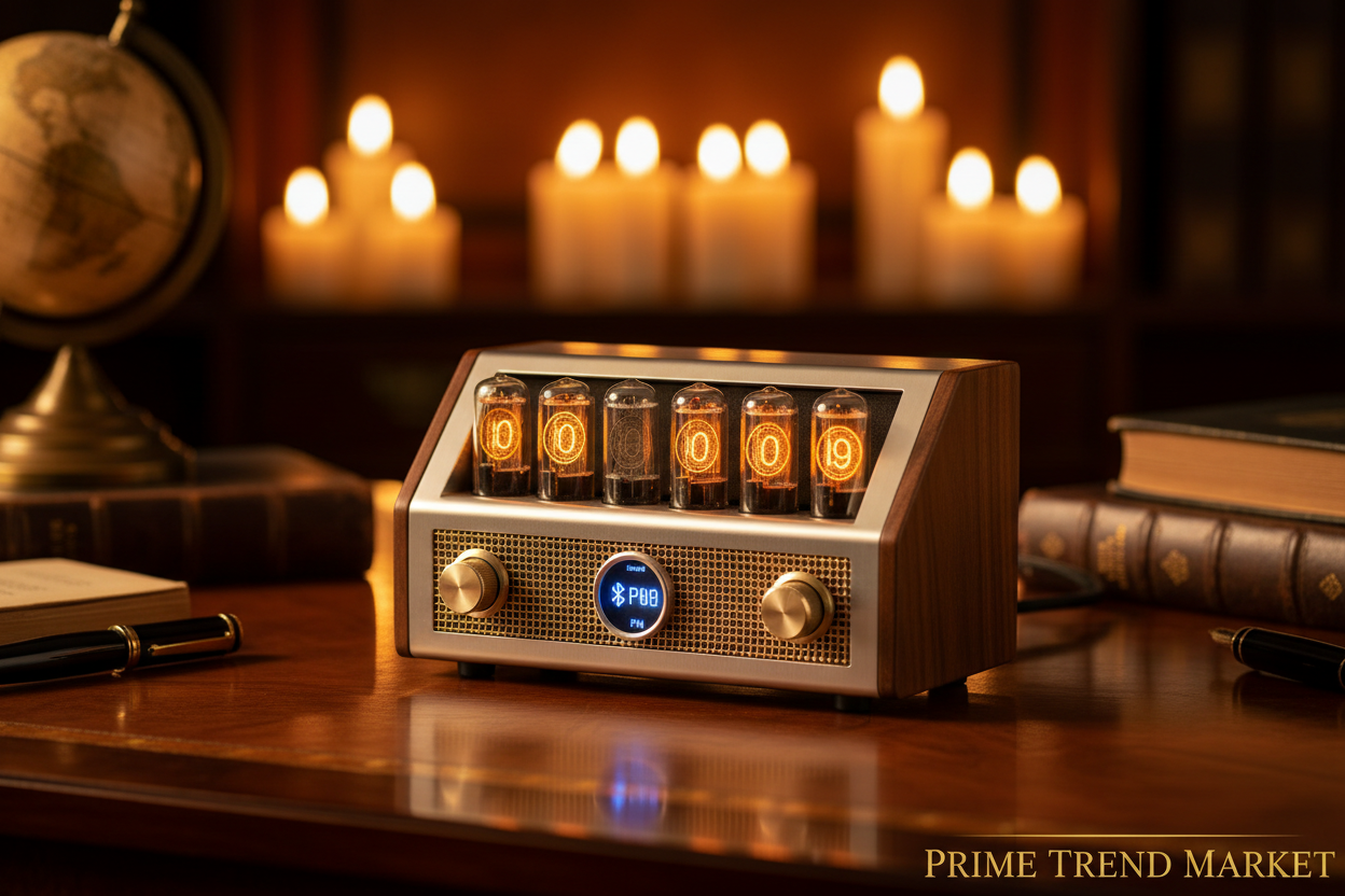 Nixie Tube Bluetooth Speaker — Vintage Vacuum Display, Deep Bass & Wireless Audio — Eliza & Tuan