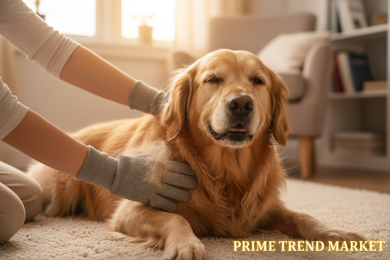 Luxury Pet Grooming Essentials Bundle | Grooming Gloves + Slicker Brush + Deshedding Glove + Hair Roller — Prime Trend Market