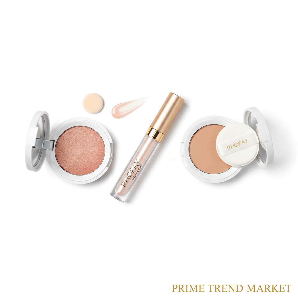 PHOFAY Glow Face Kit — Highlighter Wand + Luminous Powder Blush + Setting Pressed Powder — Prime Trend Market