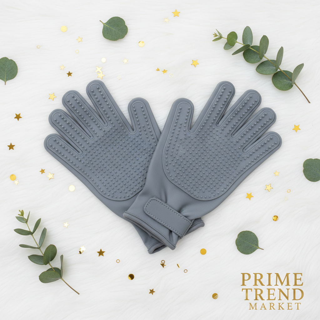 Pet Grooming Gloves — Cat & Dog Hair Removal Massage Brush (Gray & Green) — Prime Trend Market