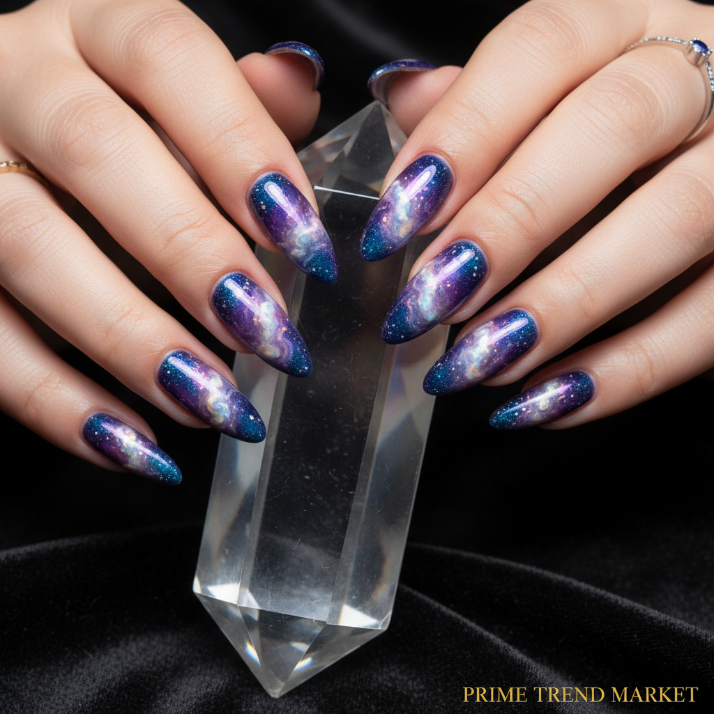Nebula Glint Press On Nails – 3D Hand-Painted UV Finish, Luxury Custom Reusable PMMA — Prime Trend Market