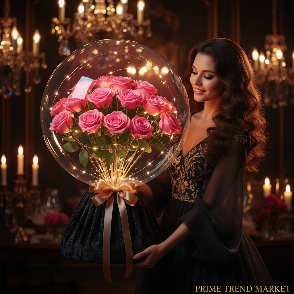 LED Luminous Balloon Rose Bouquet | Transparent Bobo Ball | Light-Up Flower Gift — Prime Trend Market