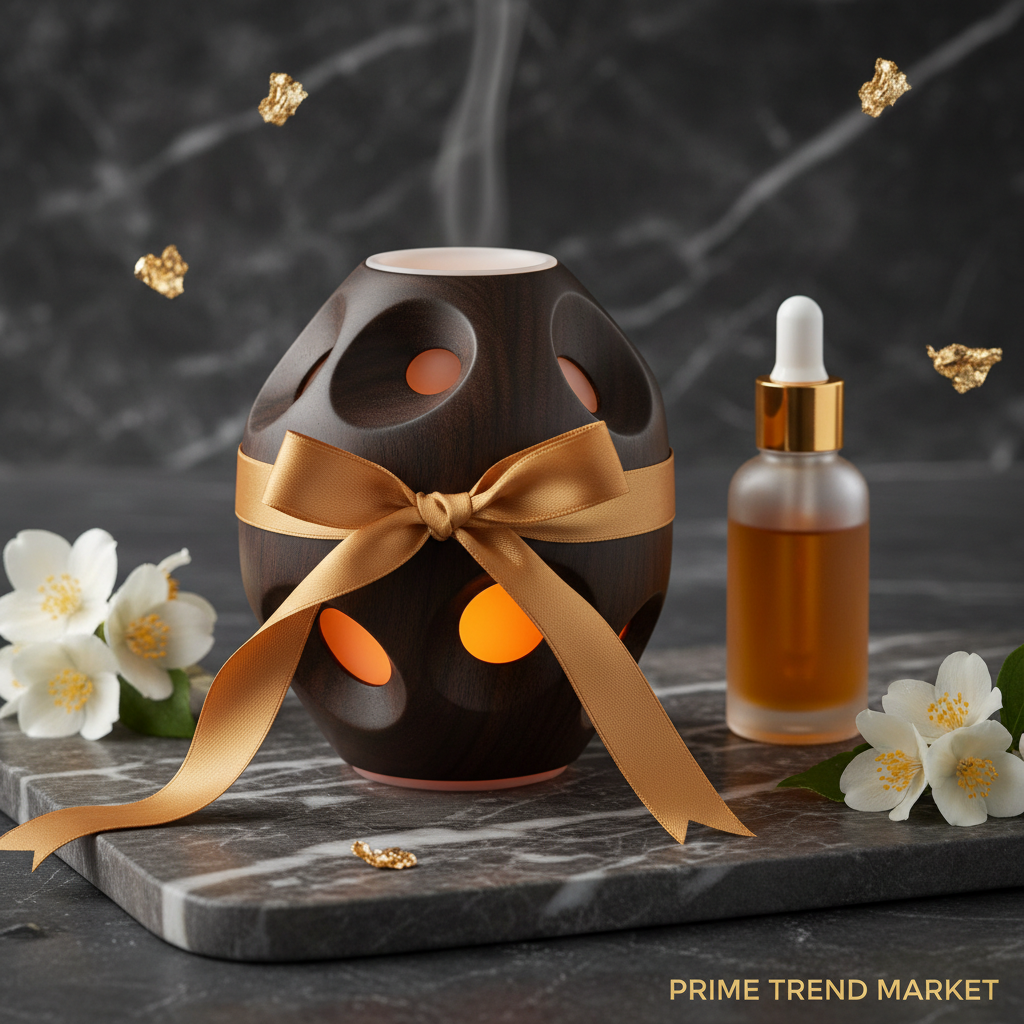 Luxury Asteroid Aromatherapy Oil Diffuser — Black Walnut Sculptural Home Scent — Prime Trend Market