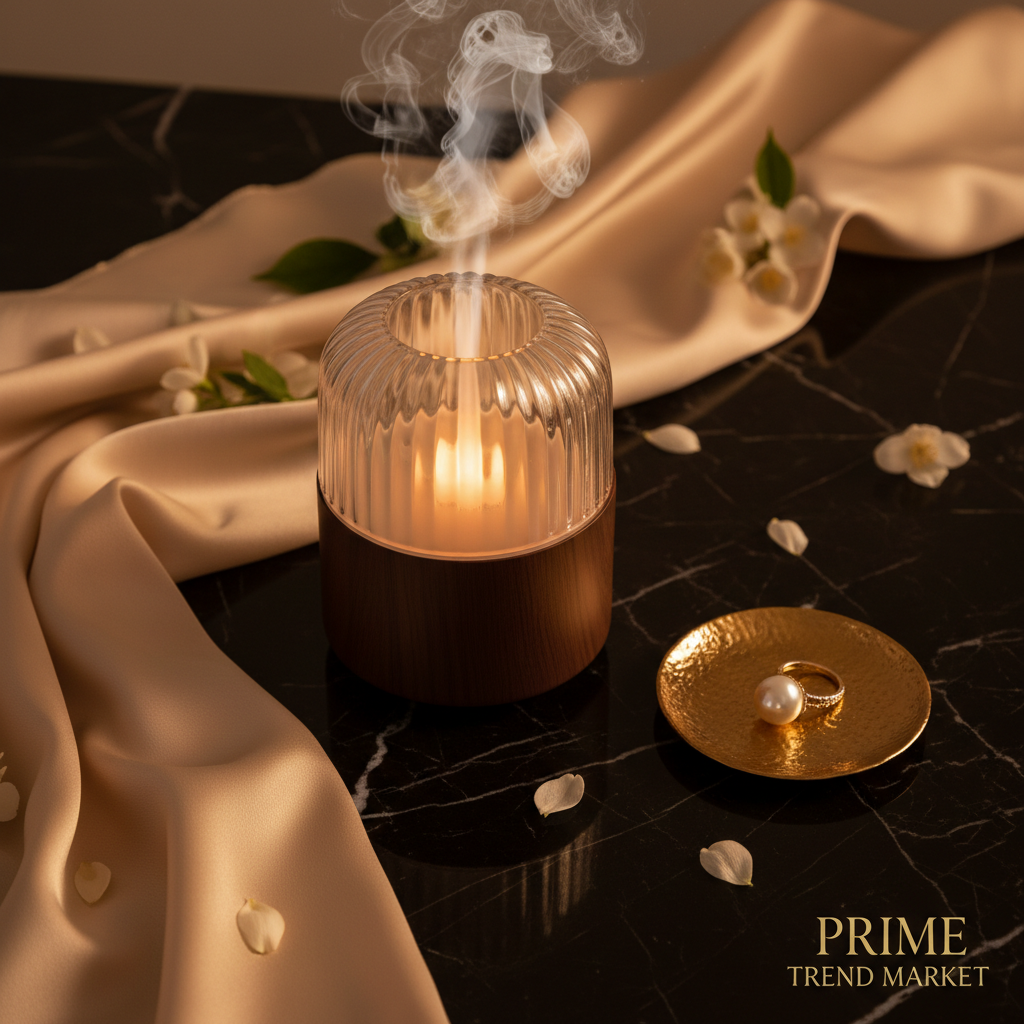 Luxury Solid Wood Glass Aroma Diffuser & Humidifier — Ultrasonic, Aromatherapy, Sleep Aid, Timer — Prime Trend Market