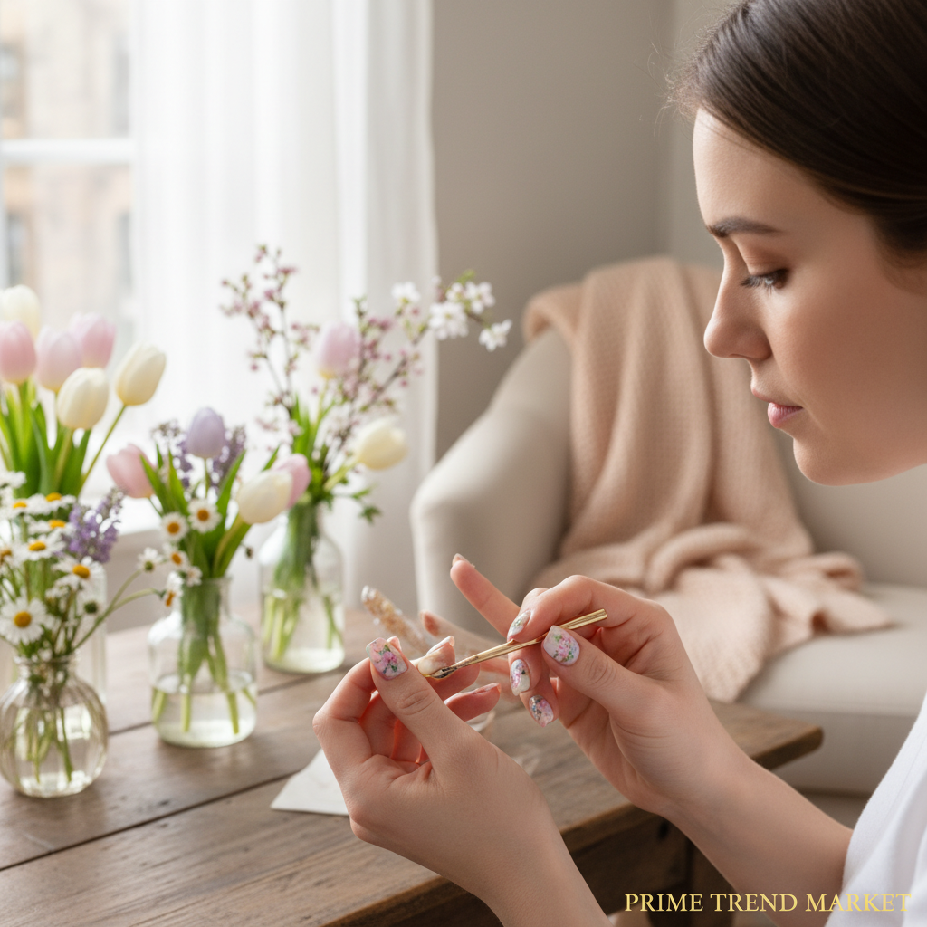 Flat Flower Press-On Nails – 24 PCS Long Square | Floral Nail Art for Everyday & Bridal Glam — Prime Trend Market
