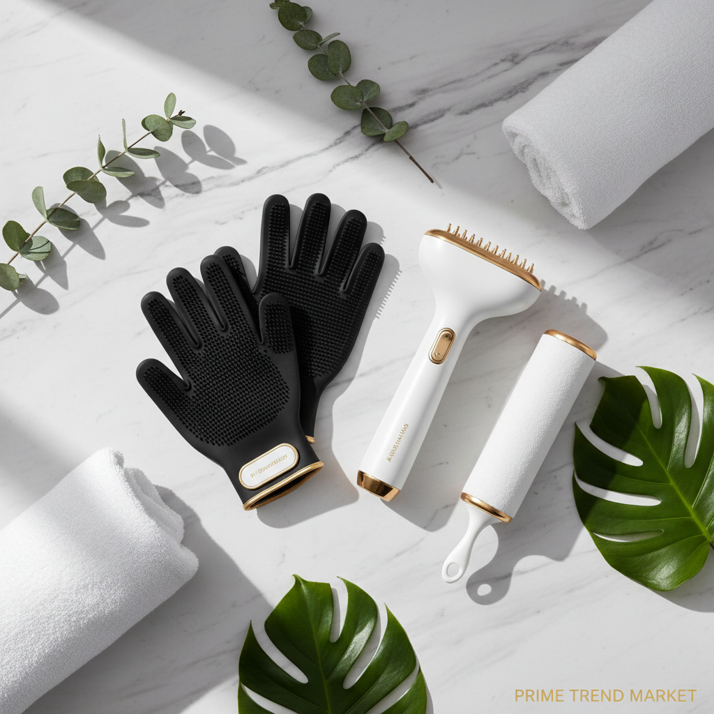 Pet Grooming Essentials Kit — Grooming Gloves + 3-in-1 Steam Brush + Pet Hair Roller — Prime Trend Market