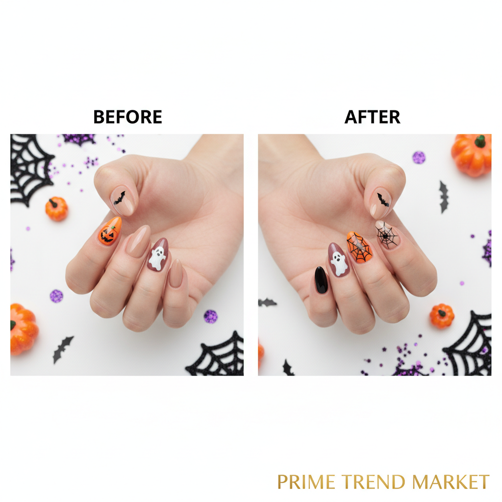Halloween Press-On Nails – 24 PCS Pumpkin Bat Ghost Spider | Almond Ballerina, Reusable Acrylic — Prime Trend Market