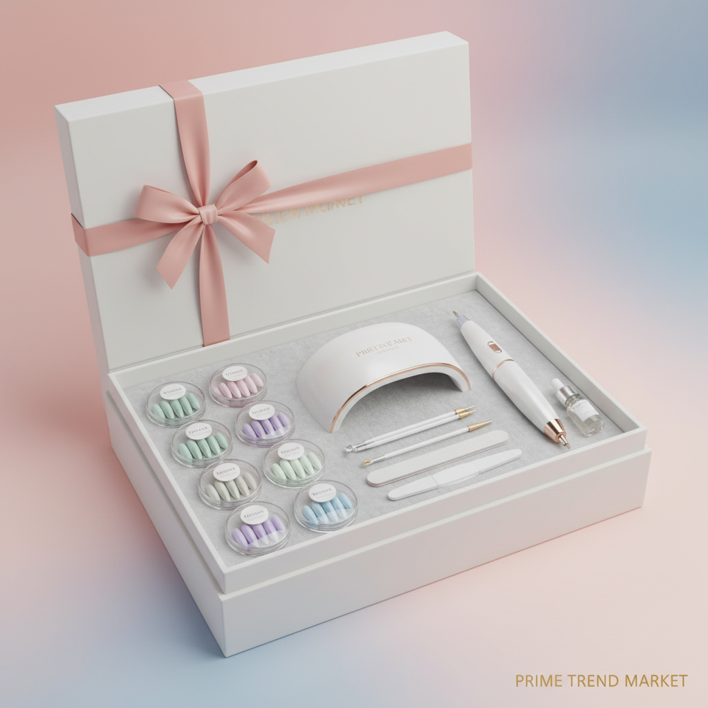 Salon-at-Home Nail Kit — Press-On Nails + UV LED Lamp + Electric Nail Drill — Prime Trend Market