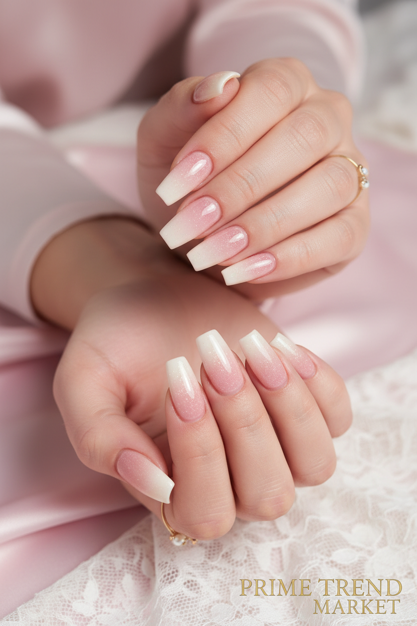 Ballet Gradient Glitter Coffin Press-On Nails — Trapezoidal Nail Art False Nails — Prime Trend Market