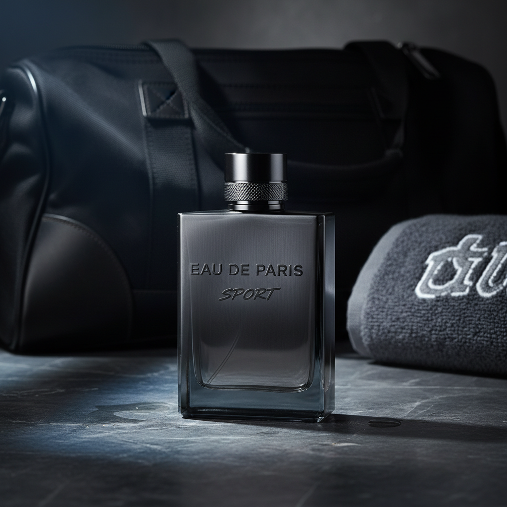 EAU DE PARIS SPORT cologne on dark marble gym setting