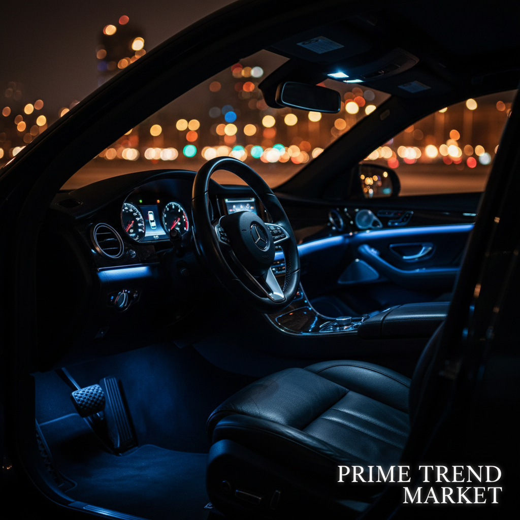 4Pcs Blue LED Car Interior Atmosphere Lights | DC 12V | 360° Adjustable | One-Button Control | Easy Install — Eliza & Tuan