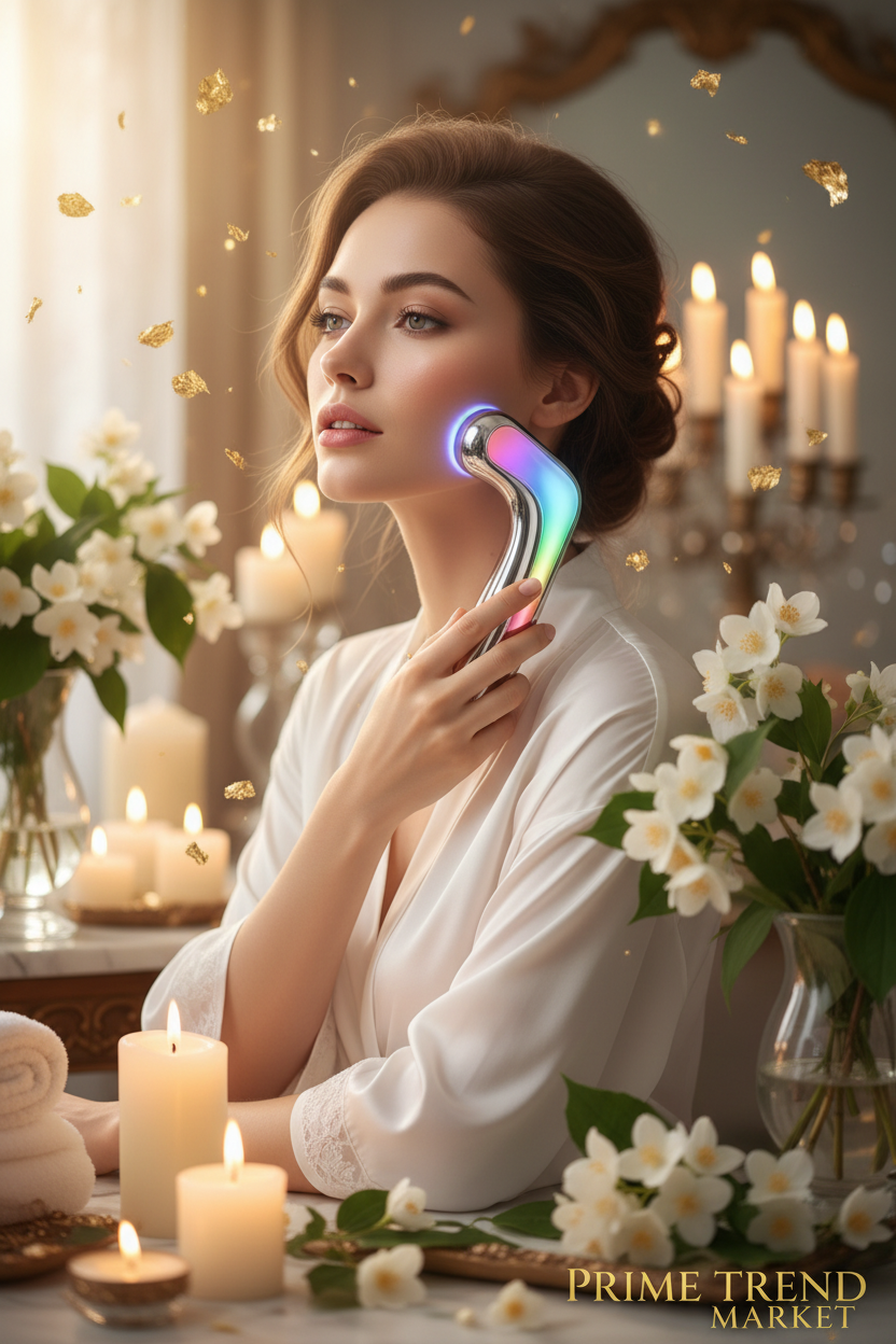 Luxury 7-Color LED EMS Face & Neck Beauty Massager — Negative Ion, Infrared, Ultrasonic Skin Rejuvenation — Eliza & Tuan