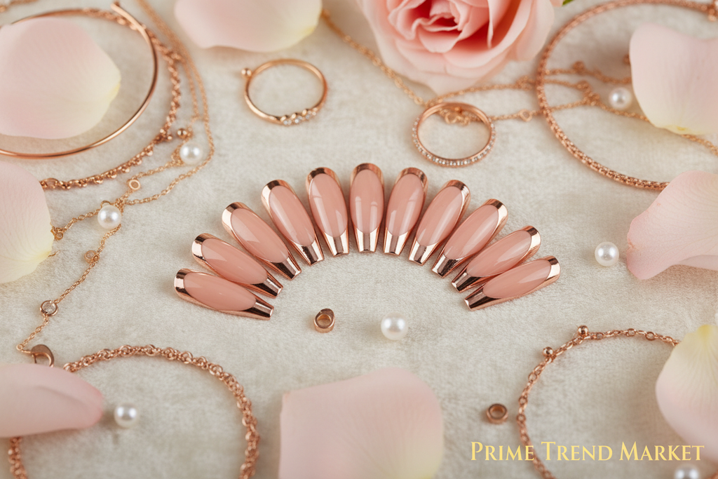 Rose Gold French Ballet Press-On Nails — Beveled Edge Long Fake Nails | Boxed Set — Prime Trend Market